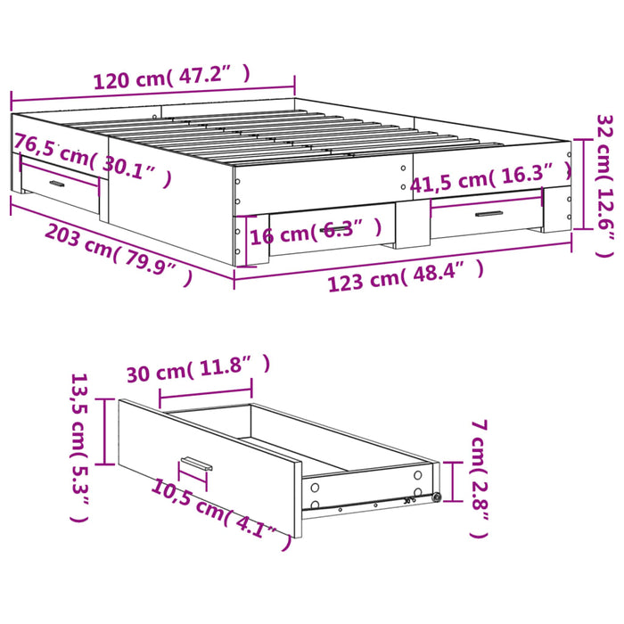 Giroletto Cassetti Rovere Sonoma 120x200 cm Legno Multistrato 3280393