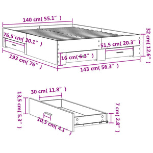 Giroletto con Cassetti Rovere Fumo 140x190 cm Legno Multistrato 3280402