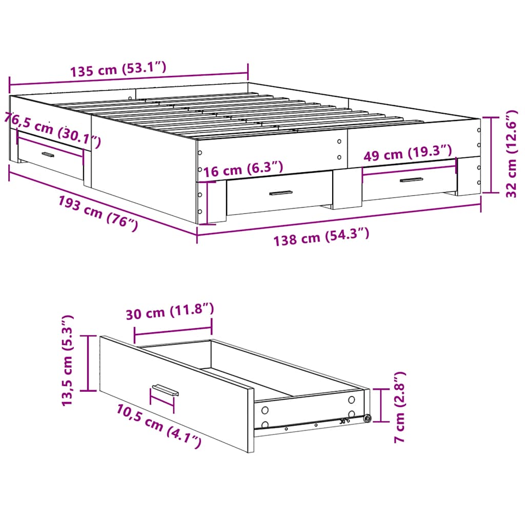 Giroletto Cassetti Rovere Sonoma 135x190 cm Legno Multistrato 3280407