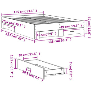 Giroletto con Cassetti Rovere Fumo 135x190 cm Legno Multistrato 3280409