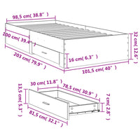 Giroletto con Cassetti Bianco 100x200 cm in Legno Multistrato 3280419