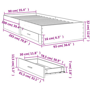 Giroletto con Cassetti Bianco 90x200 cm in Legno Multistrato 3280426