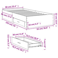 Giroletto Cassetti Grigio Sonoma 90x190 cm Legno Multistrato 3280438