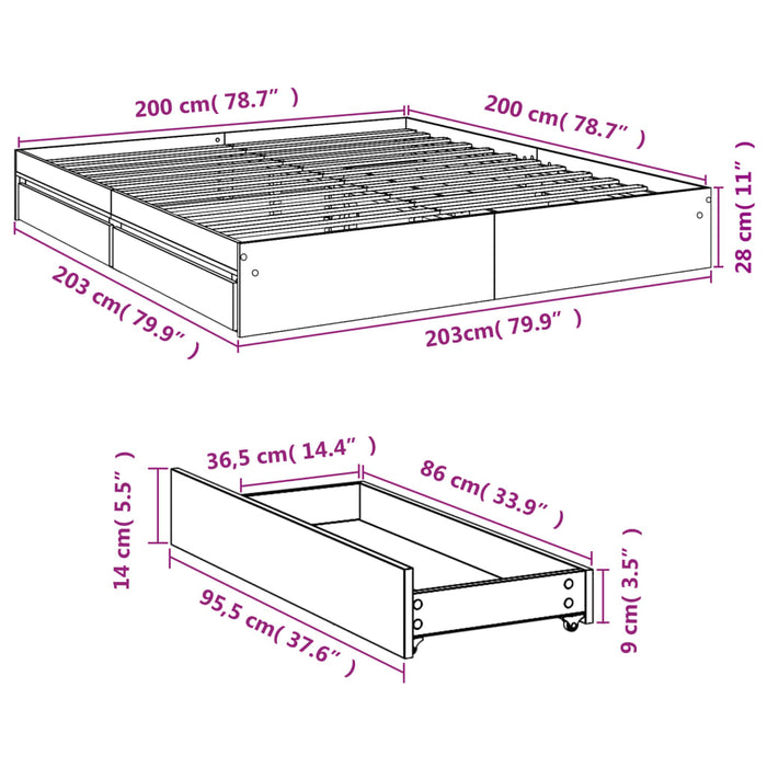 Giroletto con Cassetti Bianco 200x200 cm in Legno Multistrato 3280629