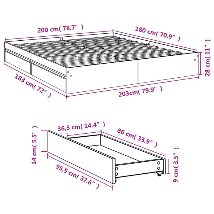 Giroletto Cassetti Grigio Sonoma 180x200 cm Legno Multistrato 3280641