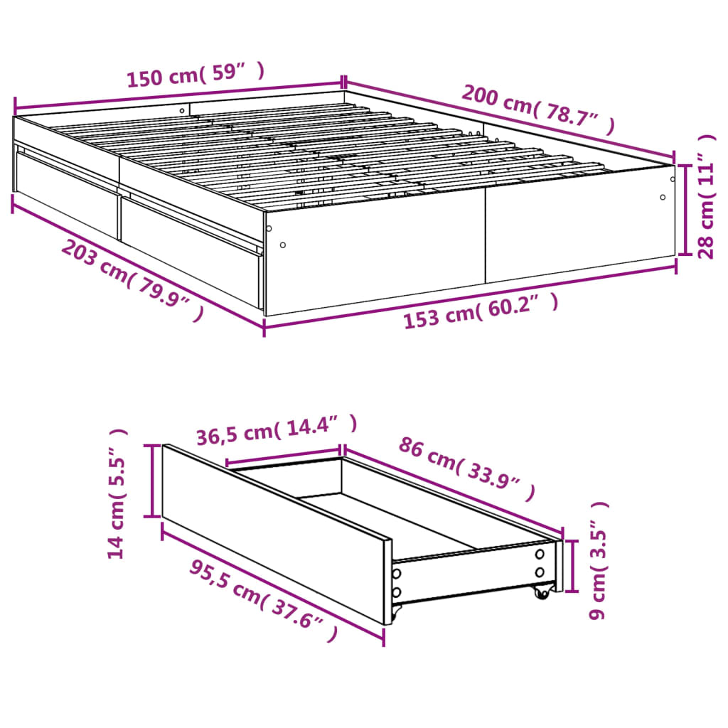 Giroletto Cassetti Grigio Cemento 150x200 cm Legno Multistrato 3280653