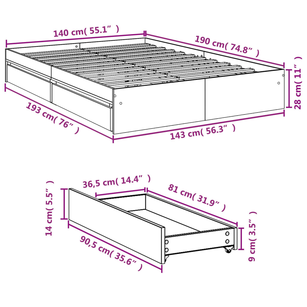 Giroletto Cassetti Grigio Cemento 140x200 cm Legno Multistrato 3280660