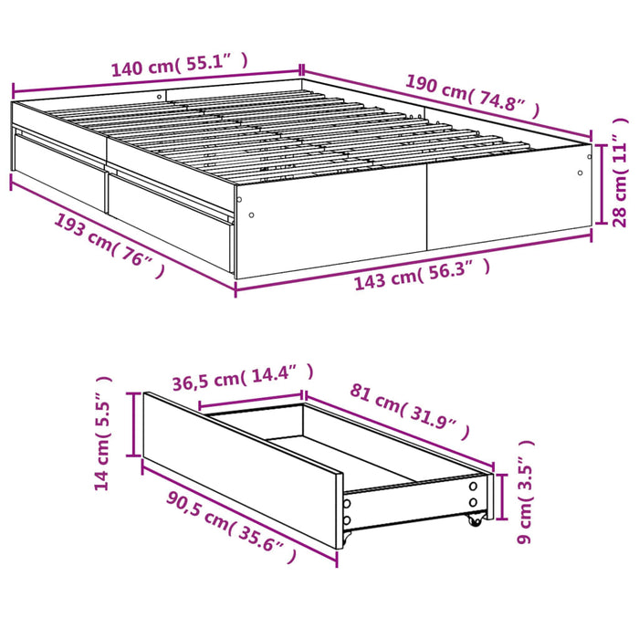 Giroletto Cassetti Grigio Cemento 140x200 cm Legno Multistrato 3280660