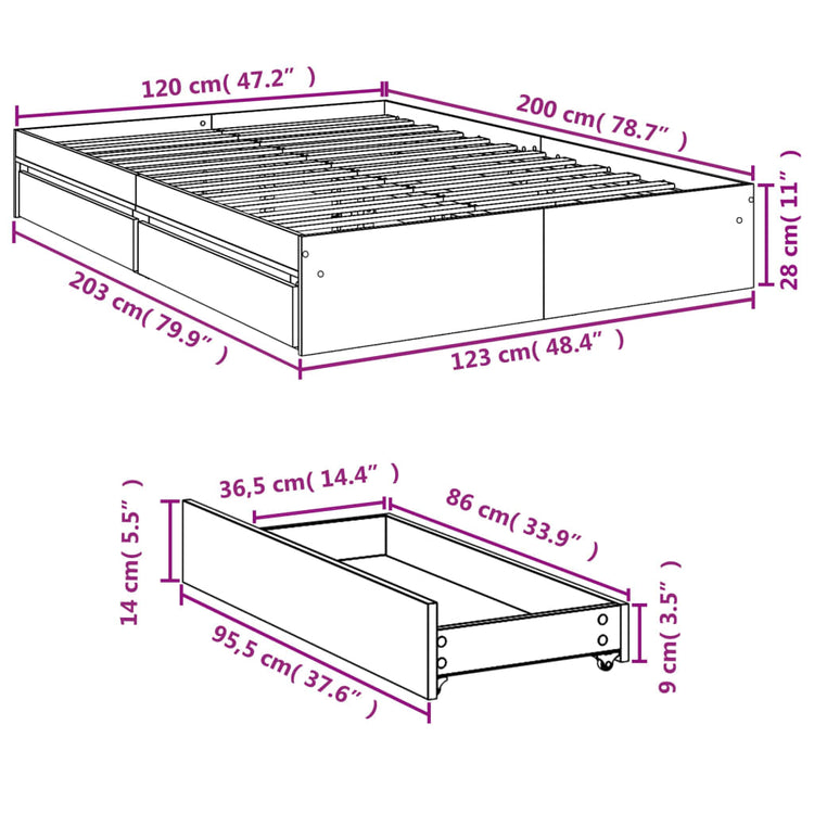 Giroletto con Cassetti Bianco 120x200 cm in Legno Multistrato 3280664