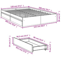 Giroletto con Cassetti Nero 120x200 cm in Legno Multistrato 3280665