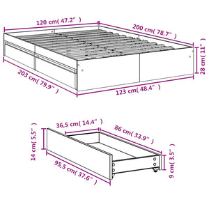 Giroletto con Cassetti Nero 120x200 cm in Legno Multistrato 3280665