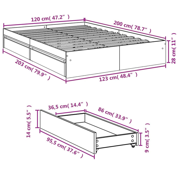 Giroletto con Cassetti Rovere Fumo 120x200 cm Legno Multistrato 3280668