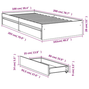 Giroletto con Cassetti Bianco 100x200 cm in Legno Multistrato 3280671