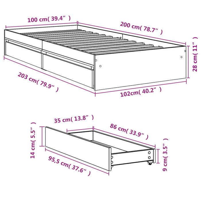 Giroletto Cassetti Rovere Sonoma 100x200 cm Legno Multistrato 3280673