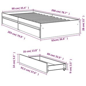 Giroletto con Cassetti Bianco 90x200 cm in Legno Multistrato 3280678