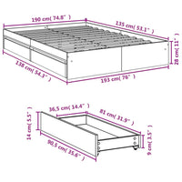 Giroletto con Cassetti Nero 135x190 cm in Legno Multistrato 3280693