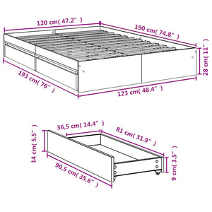 Giroletto con Cassetti Nero 120x190 cm in Legno Multistrato 3280700