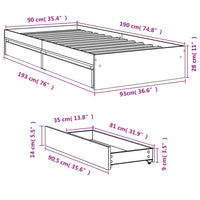 Giroletto con Cassetti Rovere Fumo 90x190 cm Legno Multistrato 3280710