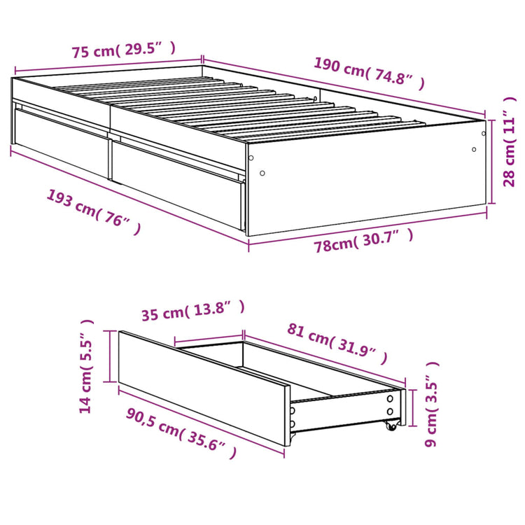 Giroletto Cassetti Grigio Cemento 75x190 cm Legno Multistrato 3280716