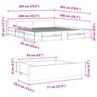 Giroletto con Cassetti Nero 200x200 cm in Legno Multistrato 3280721