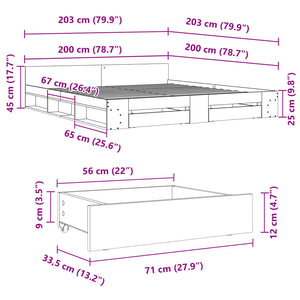 Giroletto Cassetti Rovere Marrone 200x200 cm Legno Multistrato 3280726