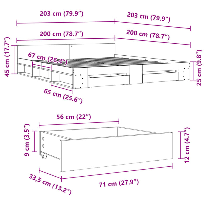 Giroletto Cassetti Rovere Marrone 200x200 cm Legno Multistrato 3280726