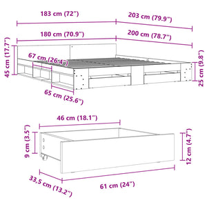 Giroletto con Cassetti Nero 180x200 cm in Legno Multistrato 3280728