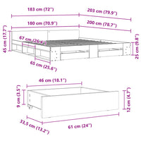 Giroletto Cassetti Grigio Cemento 180x200 cm Legno Multistrato 3280730