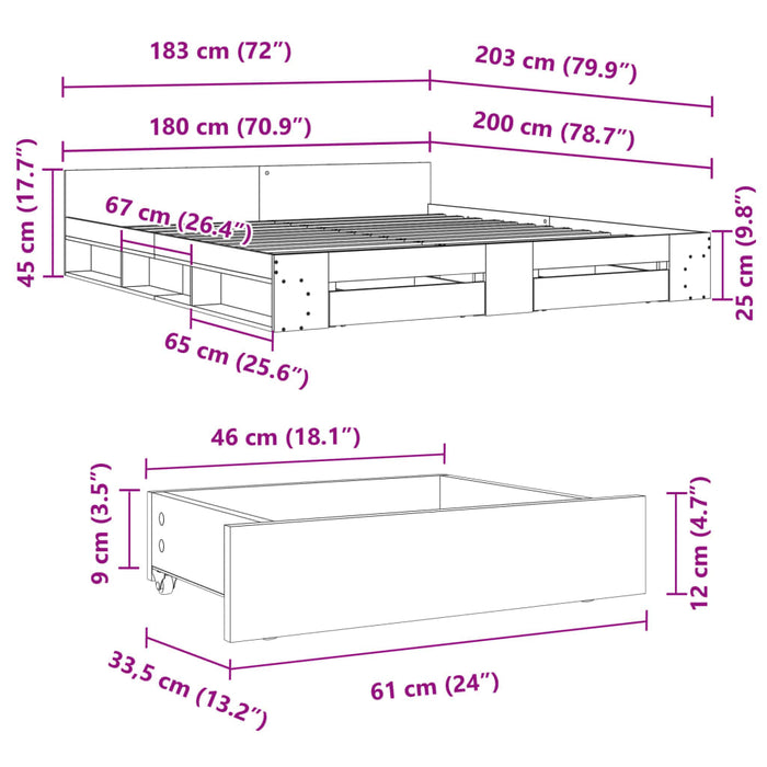 Giroletto Cassetti Grigio Cemento 180x200 cm Legno Multistrato 3280730