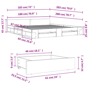 Giroletto Cassetti Grigio Sonoma 180x200 cm Legno Multistrato 3280732