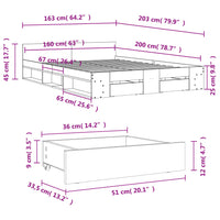 Giroletto con Cassetti Bianco 160x200 cm in Legno Multistrato 3280734