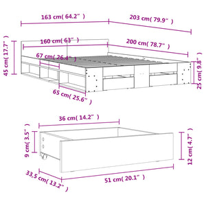 Giroletto con Cassetti Bianco 160x200 cm in Legno Multistrato 3280734