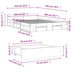 Giroletto Cassetti Rovere Marrone 160x200 cm Legno Multistrato 3280740