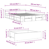 Giroletto con Cassetti Nero 150x200 cm in Legno Multistrato 3280742