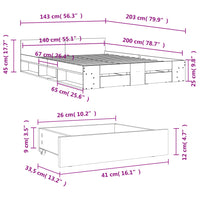 Giroletto Cassetti Grigio Sonoma 140x200 cm Legno Multistrato 3280753