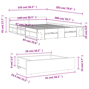 Giroletto Cassetti Rovere Marrone 140x200 cm Legno Multistrato 3280754