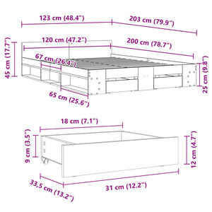 Giroletto con Cassetti Bianco 120x200 cm in Legno Multistrato 3280755