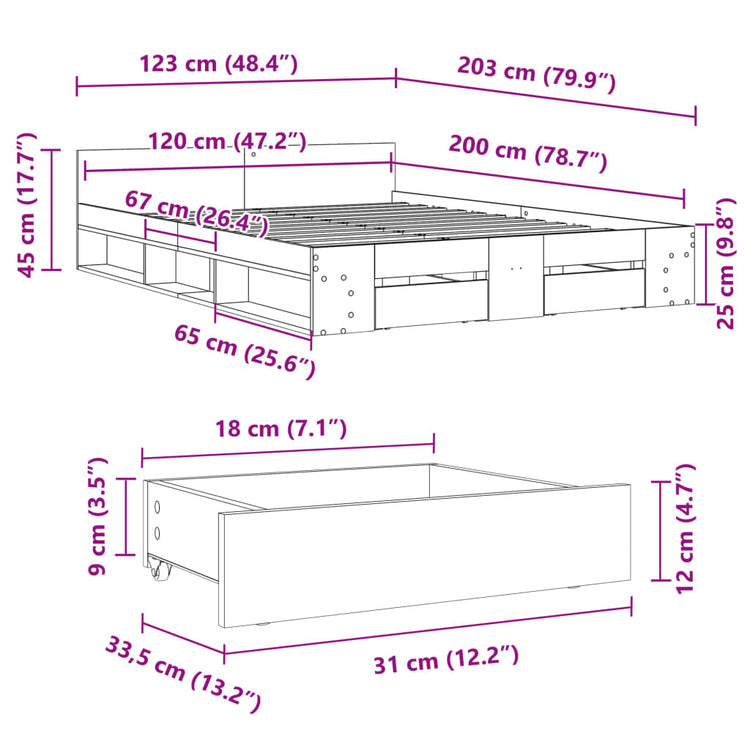 Giroletto con Cassetti Bianco 120x200 cm in Legno Multistrato 3280755