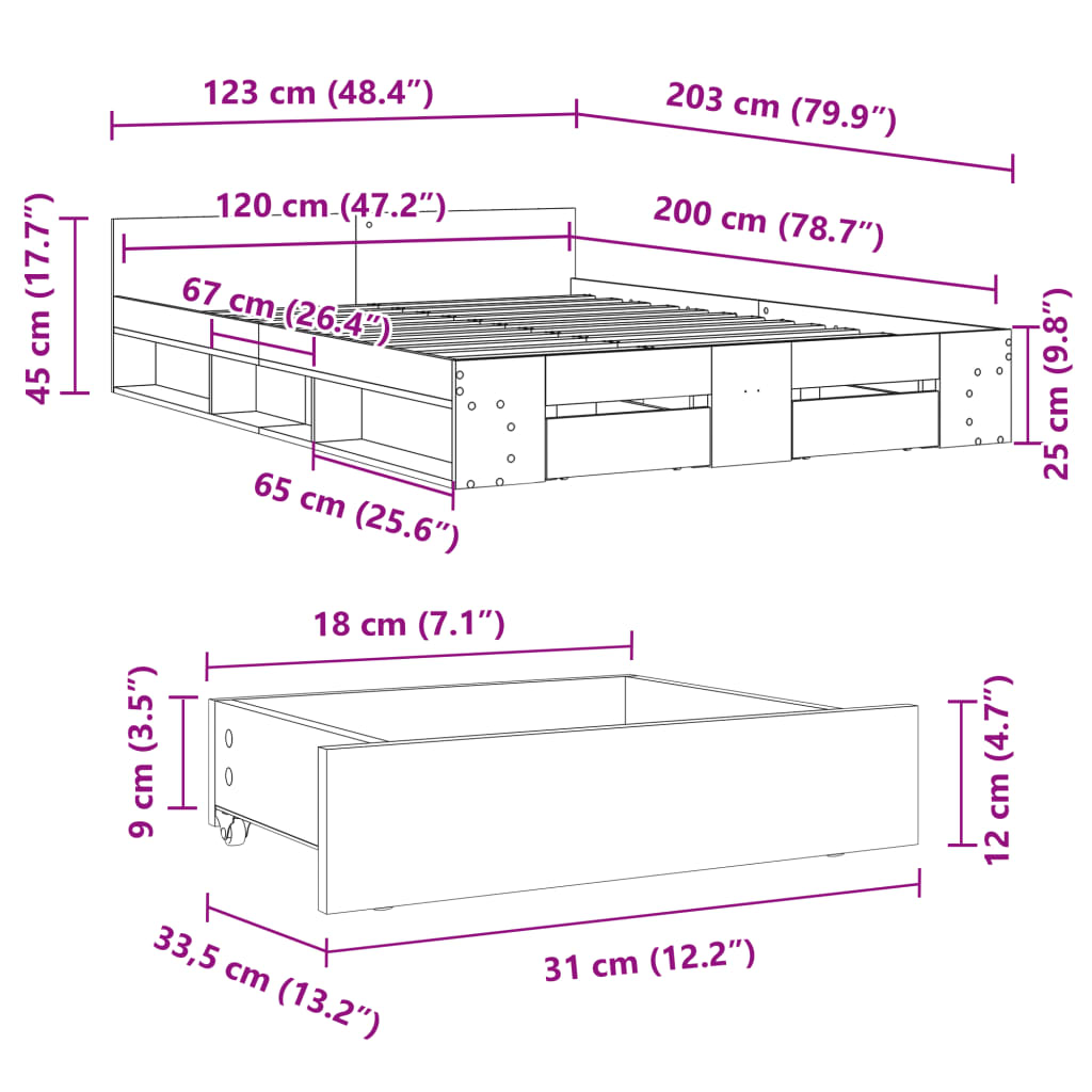 Giroletto Cassetti Rovere Sonoma 120x200 cm Legno Multistrato 3280757