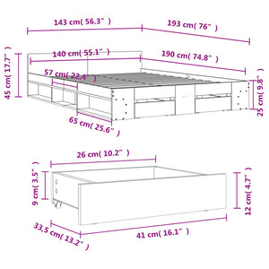 Giroletto Cassetti Rovere Sonoma 140x190 cm Legno Multistrato 3280764