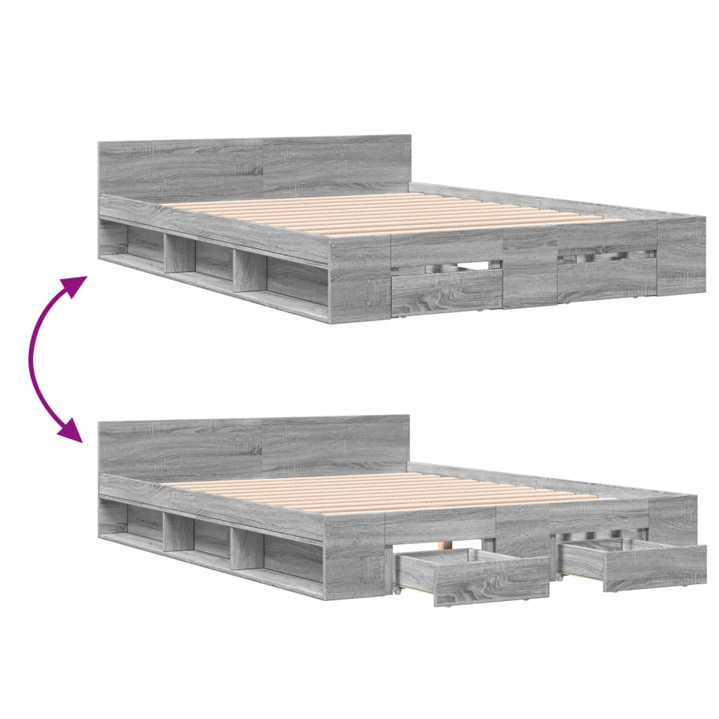 Giroletto Cassetti Grigio Sonoma 140x190 cm Legno Multistrato 3280767