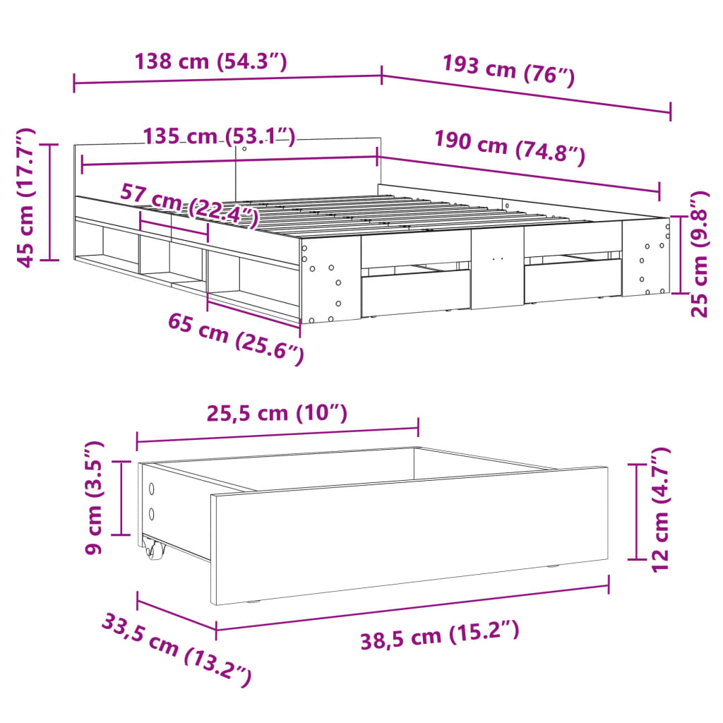 Giroletto con Cassetti Bianco 135x190 cm in Legno Multistrato 3280769