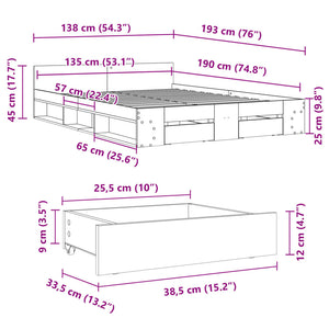 Giroletto con Cassetti Bianco 135x190 cm in Legno Multistrato 3280769