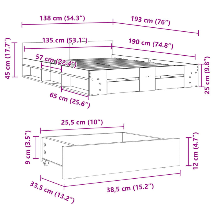 Giroletto con Cassetti Bianco 135x190 cm in Legno Multistrato 3280769