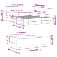 Giroletto Cassetti Grigio Cemento 135x190 cm Legno Multistrato 3280772