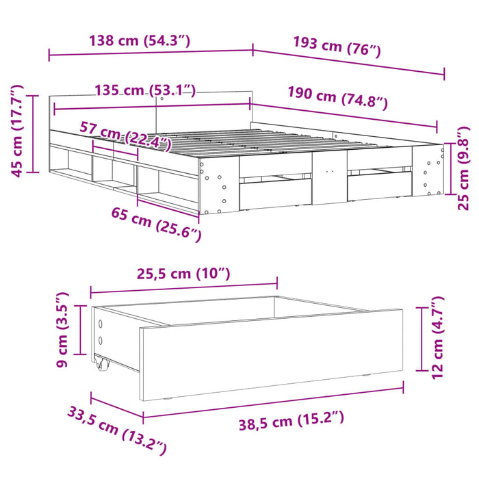 Giroletto Cassetti Grigio Cemento 135x190 cm Legno Multistrato 3280772