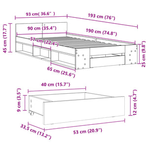 Giroletto con Cassetto Bianco 90x190 cm in Legno Multistrato 3280783