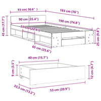 Giroletto con Cassetto Rovere Fumo 90x190 cm Legno Multistrato 3280787