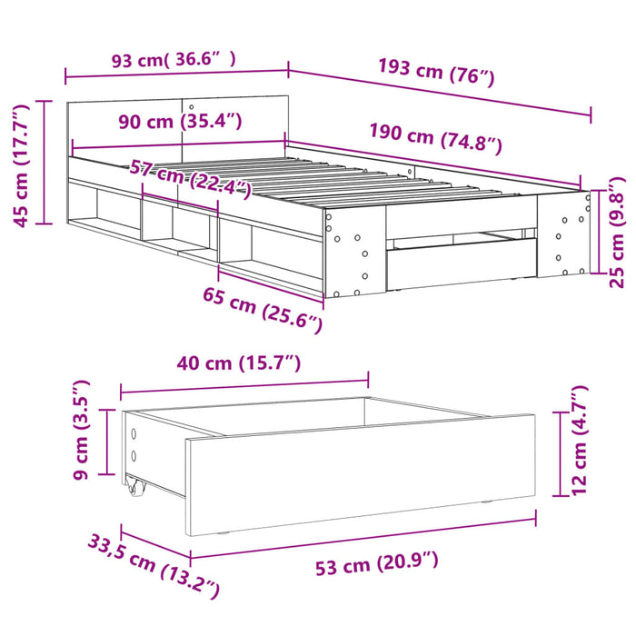 Giroletto Cassetto Grigio Sonoma 90x190 cm Legno Multistrato 3280788