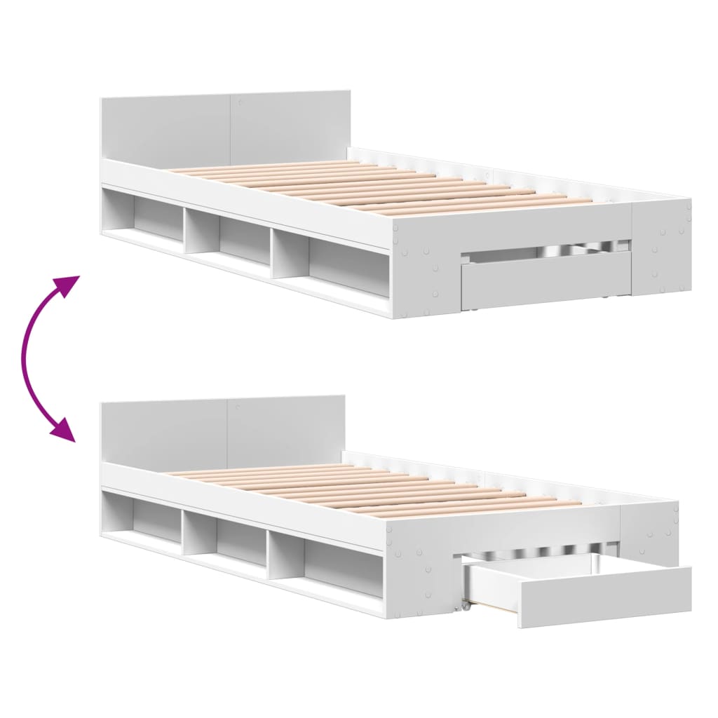 Giroletto con Cassetto Bianco 90x200 cm in Legno Multistrato 3280797